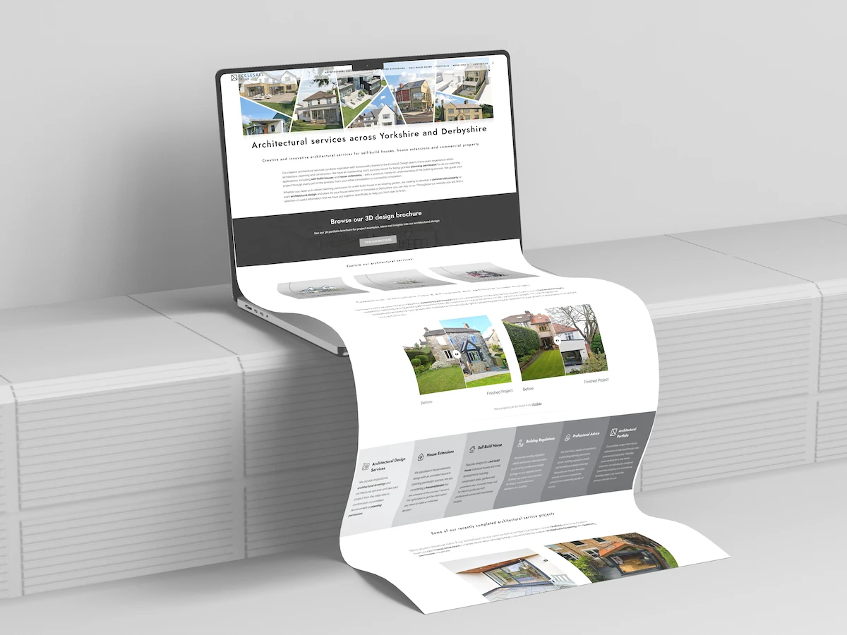 Ecclesall Design mockup Ecclesall Design website mockup showcasing house extensions and architectural services